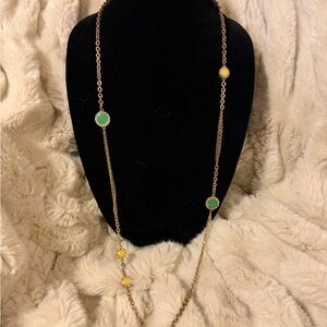 J. Crew Simply Elegant Gold Necklace with Green, Yellow and Rhinestone Accents
